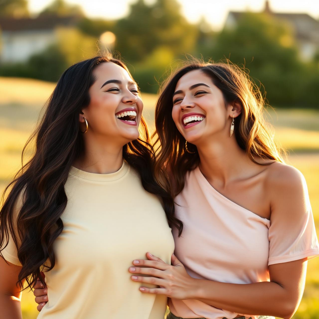 Two joyful women laughing together